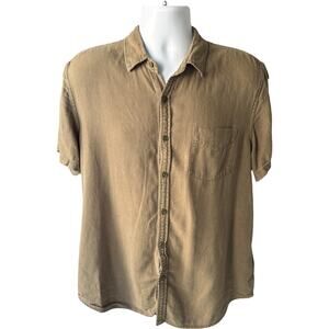 Lucky Brand M Casual Short Sleeve Shirt Olive Green Linen Relaxed Fit